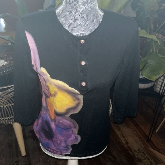 Authentic Chanel Flower Power Floral Black Women's Shirt Size M - Picture 3 of 5